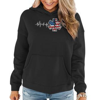 Ems Emergency Medical Service Usa Flag Heartbeat 4Th Of July Women Hoodie - Monsterry DE