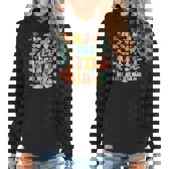 Enjoy The Little Things Positive Sayings Groovy Retro Women Women Hoodie - Thegiftio