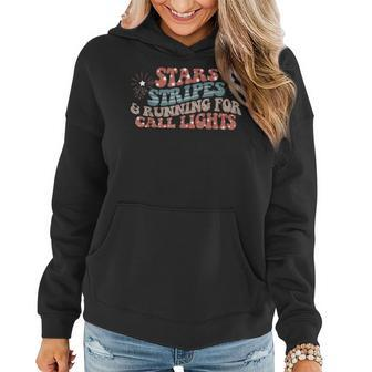 Er Nurse 4Th July Stars Stripes And Running For Call Lights Running Funny Gifts Women Hoodie | Mazezy