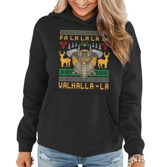 Fa La La La Valhalla Viking Nordic Ugly Christmas Sweater Women Hoodie - Seseable