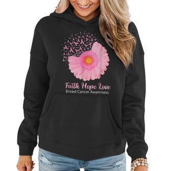 Faith Hope Love Breast Cancer Awareness Flower Pink Women Hoodie | Mazezy