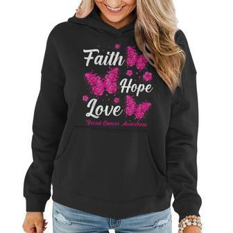 Faith Hope Love Butterfly Breast Cancer Awareness Month Women Hoodie - Thegiftio UK