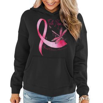 Faith Hope Love Dragonfly Pink Ribbon Breast Cancer Women Hoodie - Seseable