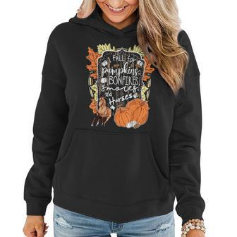 I Fall For Pumpkins Bonfires S'mores And Horses Halloween Halloween Women Hoodie | Mazezy