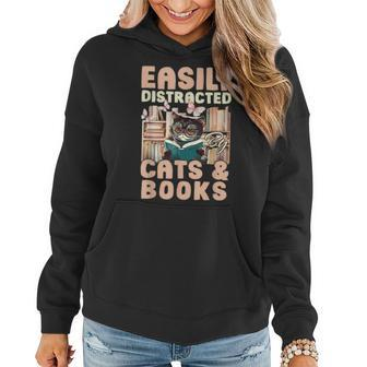 Family Cat Easily Distracted By Cats And Books Cats & Coffee Gifts For Coffee Lovers Funny Gifts Women Hoodie | Mazezy