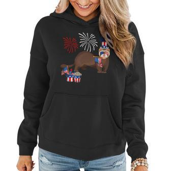 Ferret Holding American Flag Sunglasses Happy 4Th Of July Women Hoodie - Monsterry UK