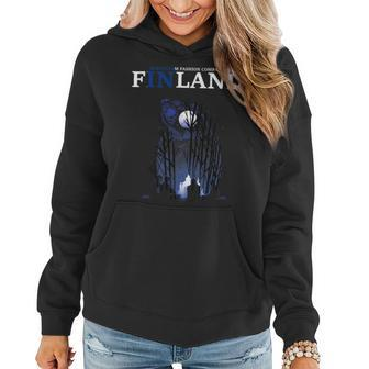 Finland Finland Flag Country Colours Full Moon Bear Campfire Women Hoodie - Monsterry AU