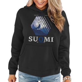 Finland Full Moon Wolf Howling Suomi Flag Used Look Women Hoodie - Monsterry UK