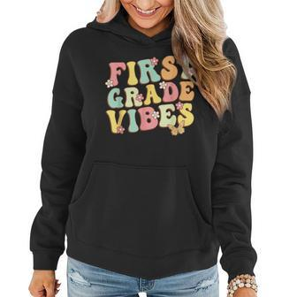 First Grade Vibes Hello Team 1St Grade Teacher Kids Retro Women Hoodie | Mazezy