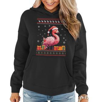 Flamingo Christmas Santa Hat Ugly Christmas Sweater Women Hoodie - Seseable