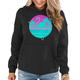 Flamingo In A Vintage 80S Beach With Palms Vaporwave Style Women Hoodie | Mazezy