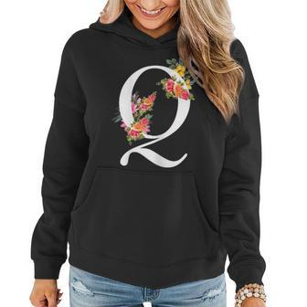 Floral Alphabet Letter First Name With Q Flower Women Hoodie | Mazezy