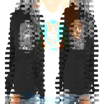 Floral Beach Vacation Cardigan Welsh Corgi Dog Women Hoodie | Mazezy