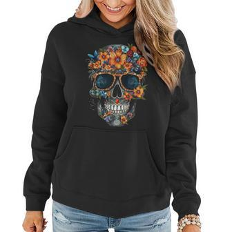 Floral Mexican Skull Day Of The Dead Dia De Muertos Women Hoodie - Seseable