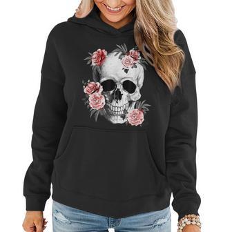 Floral Sugar Skull Rose Flowers Mycologist Gothic Goth Women Hoodie - Monsterry DE