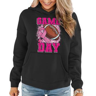 Football Game Day Pink Ribbon Breast Cancer Awareness Mom Women Hoodie - Seseable