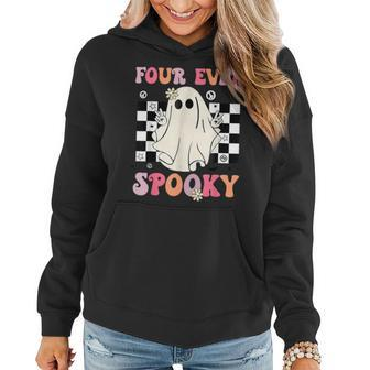Four Ever Spooky Floral Ghost Halloween 4Th Birthday Party Women Hoodie - Seseable