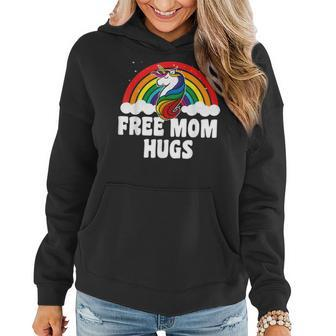 Free Mom Hugs Gay Pride Parade Rainbow Flag Unicorn Women Hoodie | Mazezy