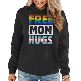 Free Mom Hugs Groovy Rainbow Heart Lgbt Flag Pride Month  Women Hoodie