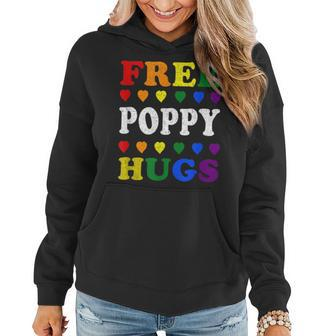 Free Poppy Hugs Rainbow Heart Lgbt Pride Month Women Hoodie | Mazezy