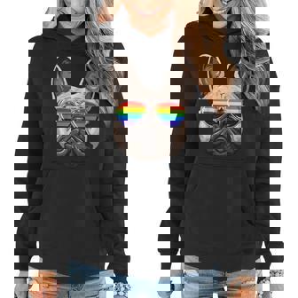 French Bulldog Gay Pride Flag Lgbt Rainbow Sunglasses Women Hoodie | Mazezy
