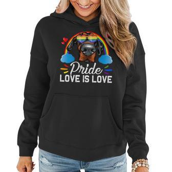 Fun Lgbt Pride Love Is Love Rainbow Doberman Dog Women Hoodie | Mazezy DE