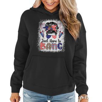 Funny 4Th Of July Just Here To Bang Messy Bun American Flag Women Hoodie - Monsterry AU