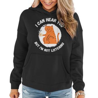 Funny Cat I Can Hear You But Im Listening Cat And Coffee Women Hoodie - Monsterry UK