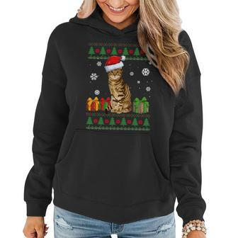 Cat Lovers Cute Cat Santa Hat Ugly Christmas Sweater Women Hoodie - Seseable