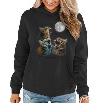 Cat Moon Three Cats Meowling At Moon Cats Howling Women Hoodie - Monsterry