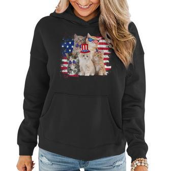 Funny Cat Patriotic Usa Cat Lovers Cat Moms 4Th July Women Hoodie | Mazezy