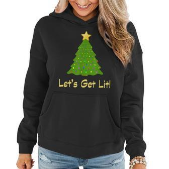 Funny Christmas Tree Lets Get Lit Drinking Alcohol Men Adult Women Hoodie | Mazezy