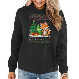 Dabbing Fox Lovers Santa Hat Ugly Christmas Sweater Women Hoodie - Seseable