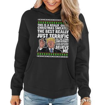 Donald Trump Ugly Christmas Sweater Parody Speech Women Hoodie - Seseable