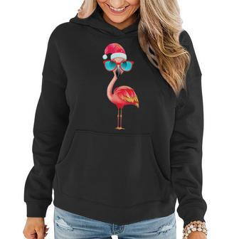 Funny Flamingo Christmas Santa Hat Sunglasses Summer Beach Flamingo Funny Gifts Women Hoodie | Mazezy