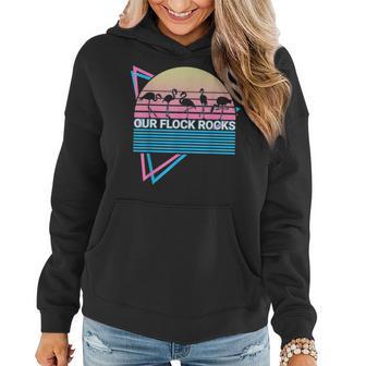 Funny Flamingo Retro Our Flock Rocks Women Hoodie - Thegiftio UK