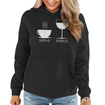 Funny Graphic Coffee Wine Sativa Indica Gift For Womens Wine Funny Gifts Women Hoodie | Mazezy