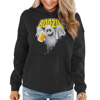 Funny Halloween Boozin Scary Ghost Drinking Beer Gift For Womens Women Hoodie | Mazezy