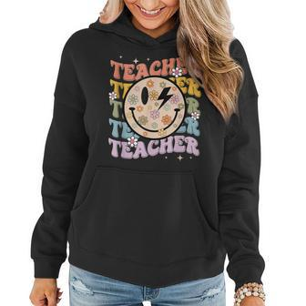 Funny Hippie Face Teacher Back To School Teachers Day Women Hoodie - Thegiftio UK