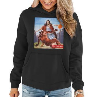Funny Not Today Satan Jesus Crossover Basketball Basketball Funny Gifts Women Hoodie | Mazezy