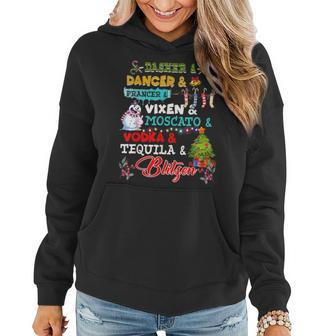Funny Reindeer Alcohol Names Christmas Party Drinking Wine Women Hoodie | Mazezy