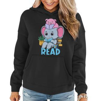 Funny Teacher Library Read Book Club Cute Piggie Elephant Gifts For Teacher Funny Gifts Women Hoodie | Mazezy