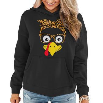 Thanksgiving Turkey Face Leopard Print Glasses Women Women Hoodie - Thegiftio UK