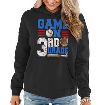 Game On 3Rd Grade With Baseball Player First Day Of School Women Hoodie - Monsterry