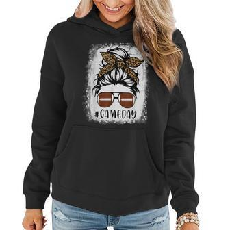Game Day Leopard Messy Bun Mom Football Lover Bleached Women Hoodie - Monsterry CA