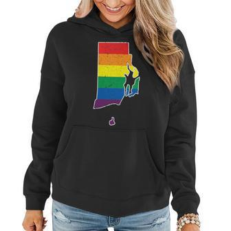 Gay Pride Flag - Rhode Island State Map - Rainbow Stripes Women Hoodie | Mazezy
