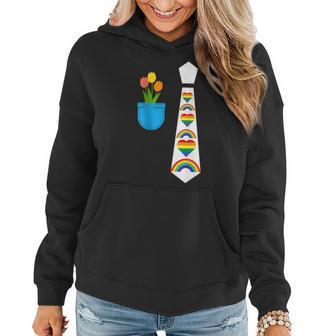 Gay Pride Parade Little Rainbows Tie Tux Costume With Tulips Women Hoodie | Mazezy