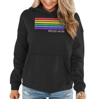 Gay Proud Mom Minimalist Gay Pride Rainbow Stripes Aesthetic Women Hoodie | Mazezy
