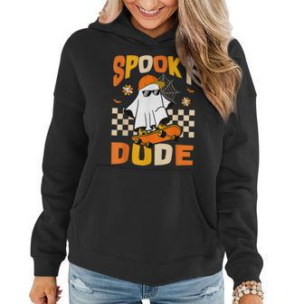 Ghost Skateboard Spooky Dude Groovy Halloween Boo Boys Women Hoodie - Monsterry DE