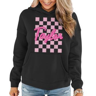 Girl Retro Taylor First Name Personalized Groovy Birthday Women Hoodie | Mazezy